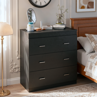Sunvega Black Wengue Finish Three Drawer Dresser with Metal Handles