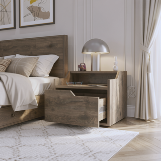 Sunvega Dark Brown Floating Nightstand with Versatile Dual-Shelf Display Design