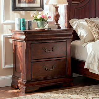 Sunvega Traditional Style Cherry Solid Wood Nightstand with Hidden Top Drawer
