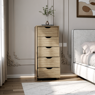 Sunvega Slim 5-Drawer Storage Chest of Drawers in Natural Oak for Limited Space