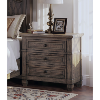 Sunvega Contemporary Gray Nightstand with Pewter Bar Pulls and Crown Molding Details
