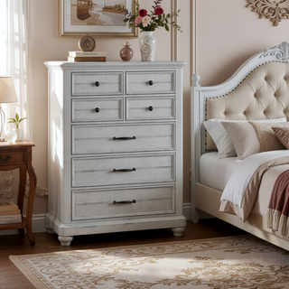Sunvega Coastal Style Oyster Shell Gray 7-Drawer Chest with Easy Assembly