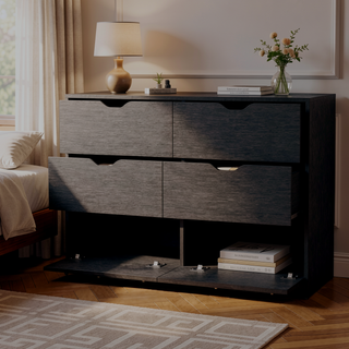Sunvega Black Double Dresser with 4 Large Drawers and 2 Pulldown Cabinets