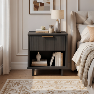 Sunvega Modern Contemporary Glam Nightstand with Gold Steel Handles for Bedroom