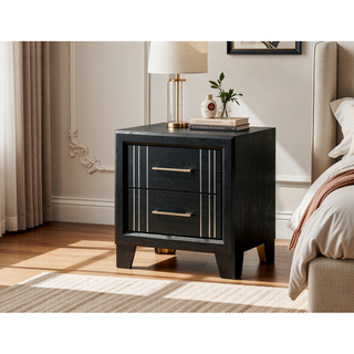 Sunvega Contemporary White Beige Finish Wooden Nightstand with Two Drawers