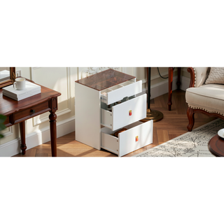 Sunvega Modern Nightstand with LED Light 3 Drawers Glass Top Jewelry Storage