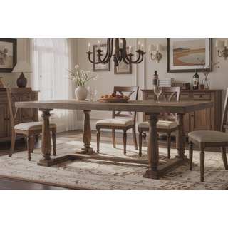 Sunvega Weathered Oak Finish Rectangular Dining Table with Trestle Base