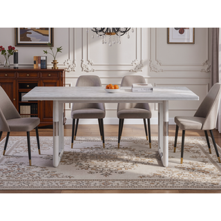 Sunvega Modern Natural Finish Dining Table with Double Pedestal Base