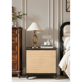Sunvega Kaitlyn Metallic Gray Finish Wood Nightstand with Two Drawers and Crystal Trim