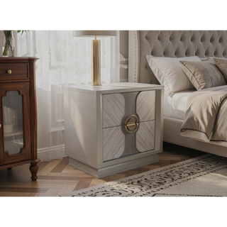 Sunvega Eternity Traditional Style 2-Drawer Nightstand with Gold Accents