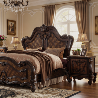 Sunvega Brown and Cherry Oak Vanity Stool with Nailhead Trim and Button Tufted Seat
