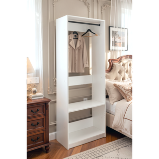 Sunvega White Wood Freestanding Walk-in Closet with Two Rods and Oak Finish