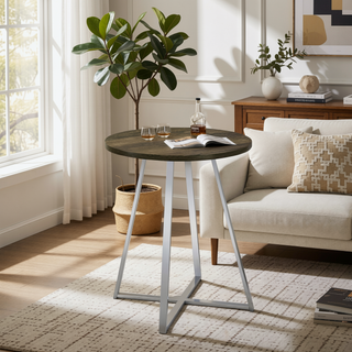 Sunvega Brown Oak Round 35-inch Pub Height Bistro Bar Table with Flared Geometric Base