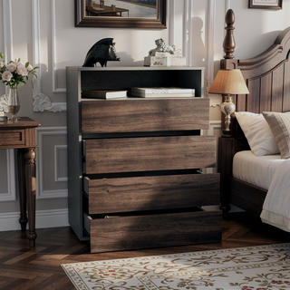 Sunvega White Minimalist Four Drawer Dresser for Bedroom Storage