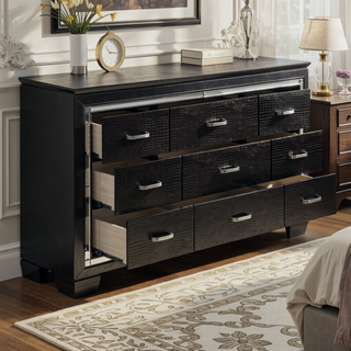 Sunvega Silver Faux Alligator Embossed Nightstand with 2 Dovetail Drawers and LED Lighting