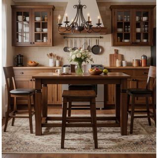 Sunvega Compact Farmhouse Counter Dining Set with Plank Effect Table Top and Shaped Stool Seat