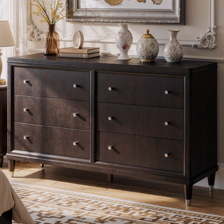 Sunvega Contemporary Six-Drawer Dresser with Cedar Lining and Metallic Accents for Bedroom