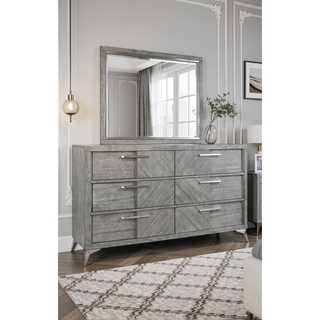 Sunvega 6 Drawer Dresser in Gray with Book Matched Veneers and Custom Hardware