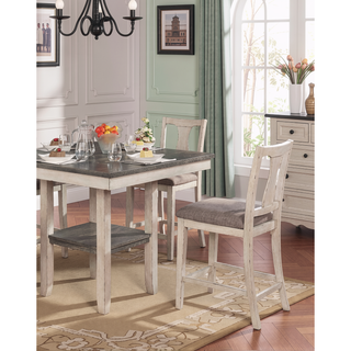 Sunvega Rustic Style Antique White 5pc Dining Set with Plank Design Table