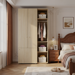 Sunvega Three-Door Freestanding Closet System with Hanging Rod and Shelves