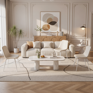 Sunvega Modern Linen Padded Dining Chairs with Sturdy White Metal Legs