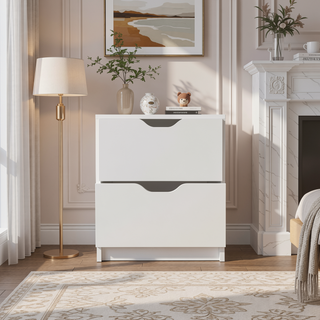 Sunvega White Double Drawer Nightstand with Large Top Surface and Spacious Storage