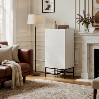 Sunvega Modern Minimalist White Six-Drawer Dresser with Black Bar Pulls for Bedroom