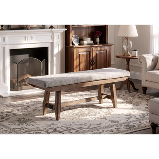 Sunvega Rustic Driftwood Finish Pine and Rubberwood Upholstered Bench