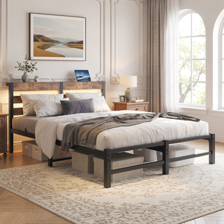 Sunvega Twin Size Heavy Duty LED Bed Frame with USB Charging and Headboard