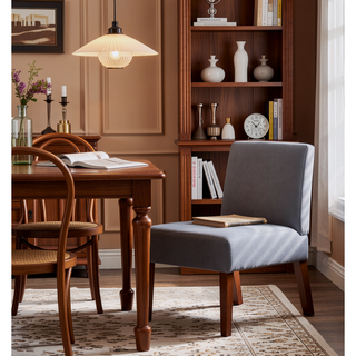 Sunvega Fabric Accent Chair Set of 2 with Round Wood Table for Bedroom