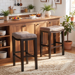 Sunvega Foldable Acacia Wood Wicker Counter Stools for Outdoor Bar
