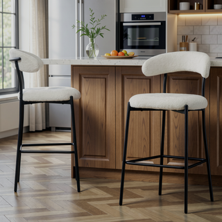Sunvega 26 inch Counter Height Bar Stool with Soft Teddy Fabric and Black Powder Coating Base