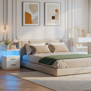 Sunvega Modern LED Nightstand with Adjustable Lights and 2 Drawers for Bedroom