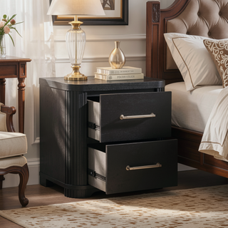 Sunvega Modern Style Bedroom Nightstand with 2 Dovetail Drawers and Charcoal Finish
