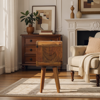 Sunvega Ultra-Compact Solid Mango Wood Minimalist Oak-ish Bedside Table