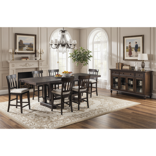 Sunvega Dark Brown Mango Wood Plank Effect Counter Table with Double Pedestal Base