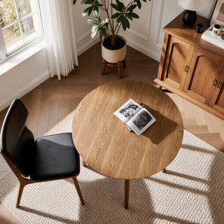 Sunvega MDF Round Dining Table Mid Century Modern Oak Kitchen Table