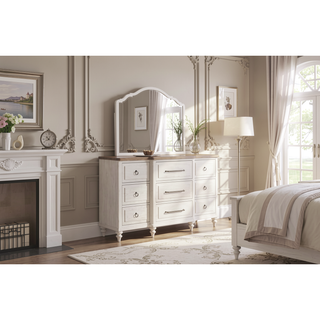 Sunvega Premium Mindi Veneer Triple Dresser in Cement and Sand Finish