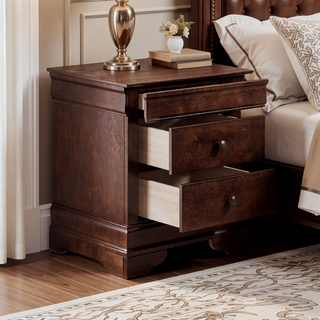 Sunvega Brown Cherry Finish Louis Phillipe Style 6 Drawer Dresser with Hidden Jewelry Storage