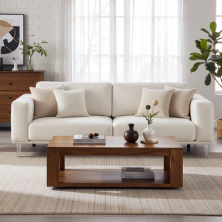 Sunvega Padded Seating Bedroom Bench with White Upholstery and Acrylic Legs