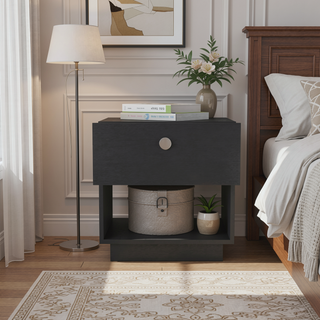 Sunvega Paris Nightstand with Drawer and Open Shelf for Bedroom Storage