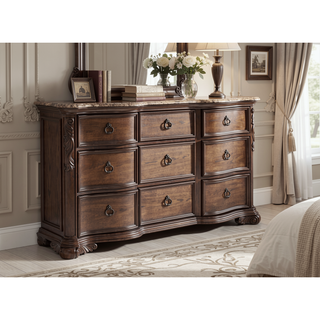 Sunvega Traditional Formal Style Nightstand with Genuine Marble Top and Three Drawers