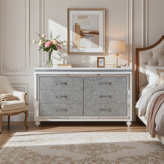 Sunvega White Crushed Crystal Drawer Nightstand with Mirrored Accent