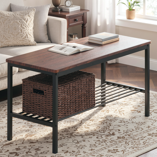 Sunvega Industrial Dining Table Set with Bench and Storage Rack for Kitchen Dinette