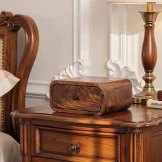 Sunvega Solid Mango Wood Wall Mounted Nightstand with Single Drawer in Chestnut