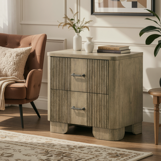 Sunvega Antique Oak Finish Transitional Rustic Nightstand with 2 Storage Drawers