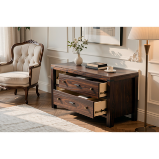 Sunvega Modern Espresso Solidwood Nightstand with Drawers and Bar Handle