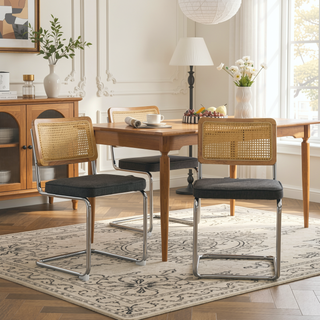 Sunvega Mid Century Modern Dining Chairs Set of 2 with Velvet Upholstery and Natural Rattan Back