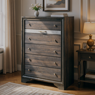 Sunvega Naima Gray Finish Chest with Jewelry Organizer and Five Drawers