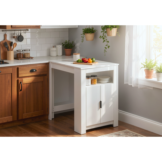Sunvega 48" Rectangular White Laminate Counter Height Dining Table with Storage